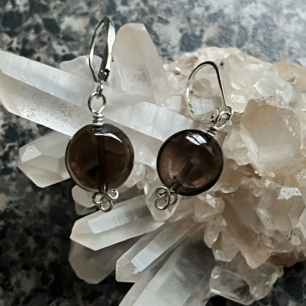 Earthbound Wisdom – Smoky Quartz & Celtic Knot Earrings 12mm